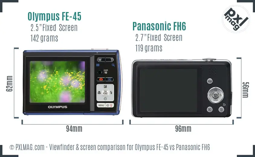 Olympus FE-45 vs Panasonic FH6 Screen and Viewfinder comparison