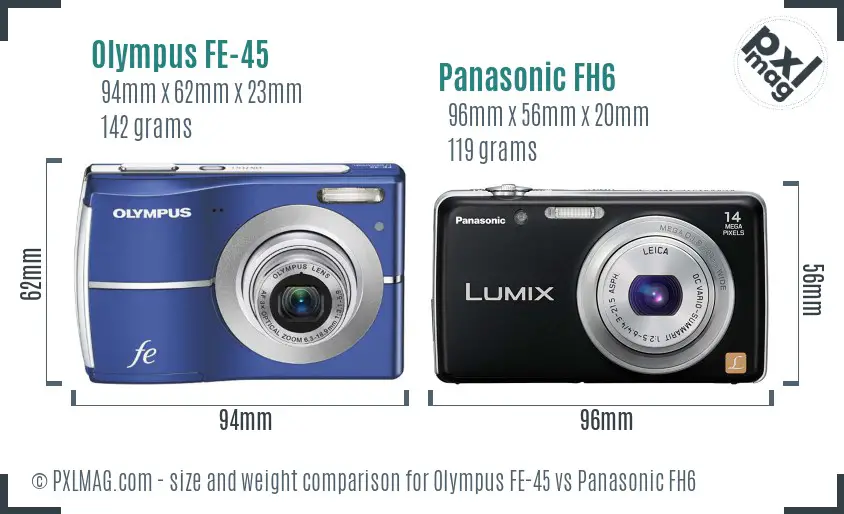 Olympus FE-45 vs Panasonic FH6 size comparison