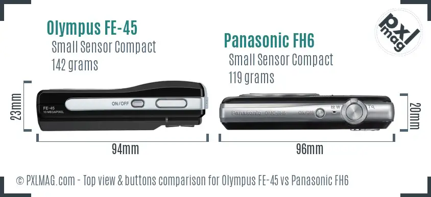 Olympus FE-45 vs Panasonic FH6 top view buttons comparison