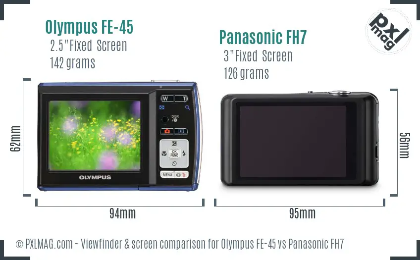 Olympus FE-45 vs Panasonic FH7 Screen and Viewfinder comparison