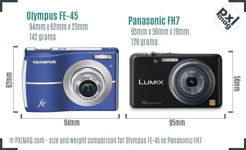 Olympus FE-45 vs Panasonic FH7 size comparison