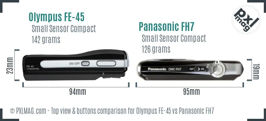 Olympus FE-45 vs Panasonic FH7 top view buttons comparison