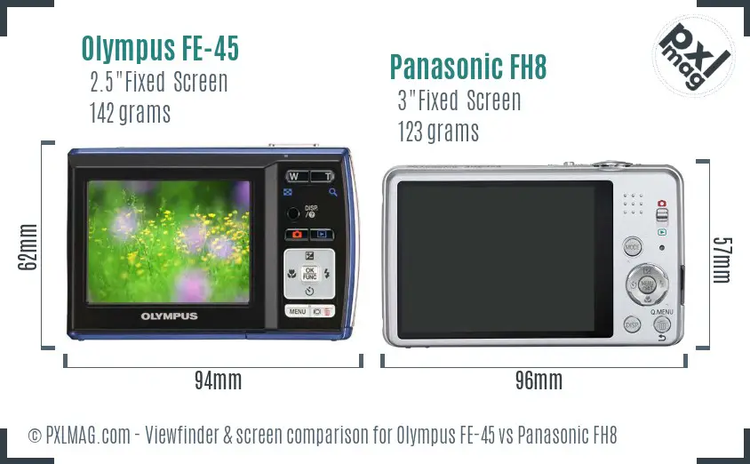 Olympus FE-45 vs Panasonic FH8 Screen and Viewfinder comparison