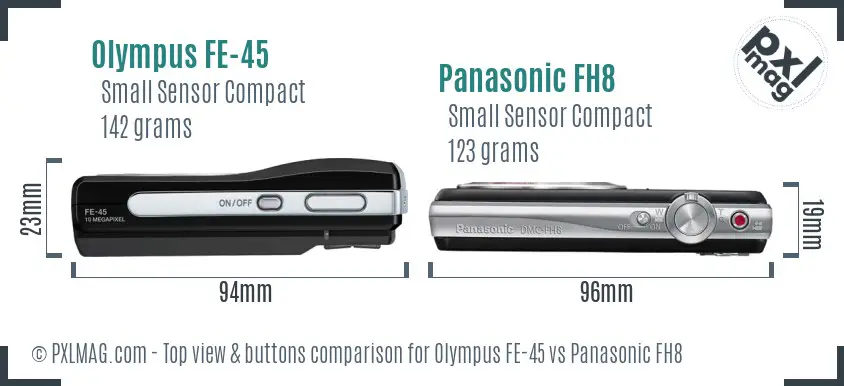 Olympus FE-45 vs Panasonic FH8 top view buttons comparison