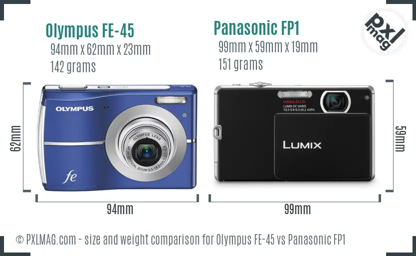 Olympus FE-45 vs Panasonic FP1 size comparison