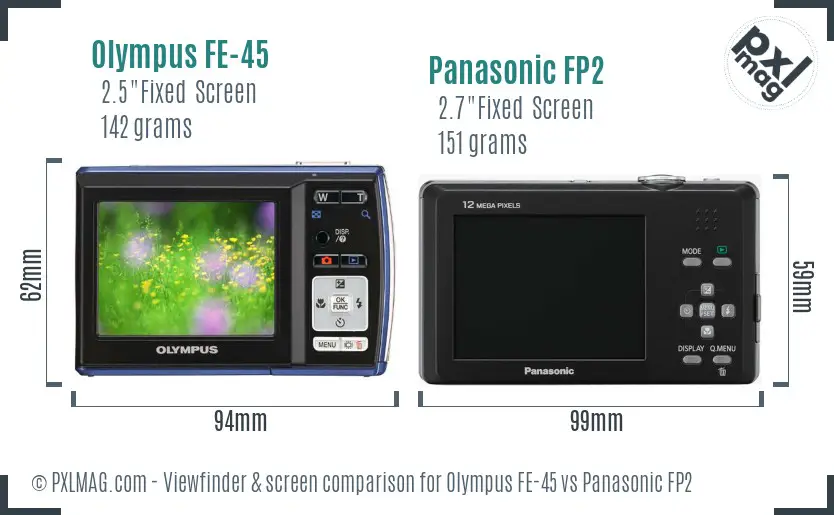 Olympus FE-45 vs Panasonic FP2 Screen and Viewfinder comparison
