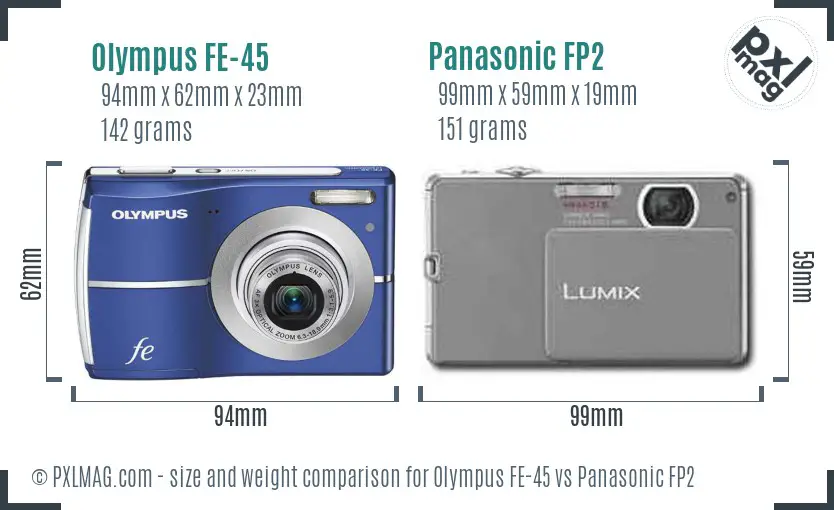 Olympus FE-45 vs Panasonic FP2 size comparison