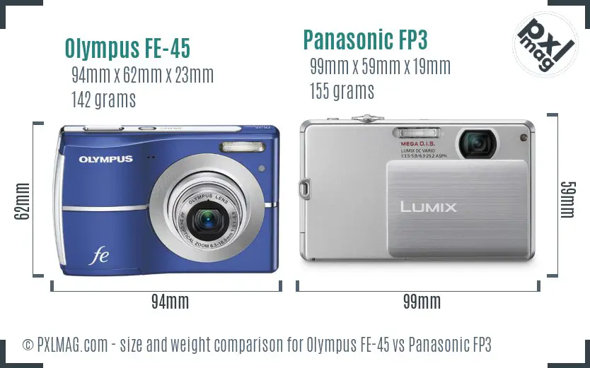 Olympus FE-45 vs Panasonic FP3 size comparison