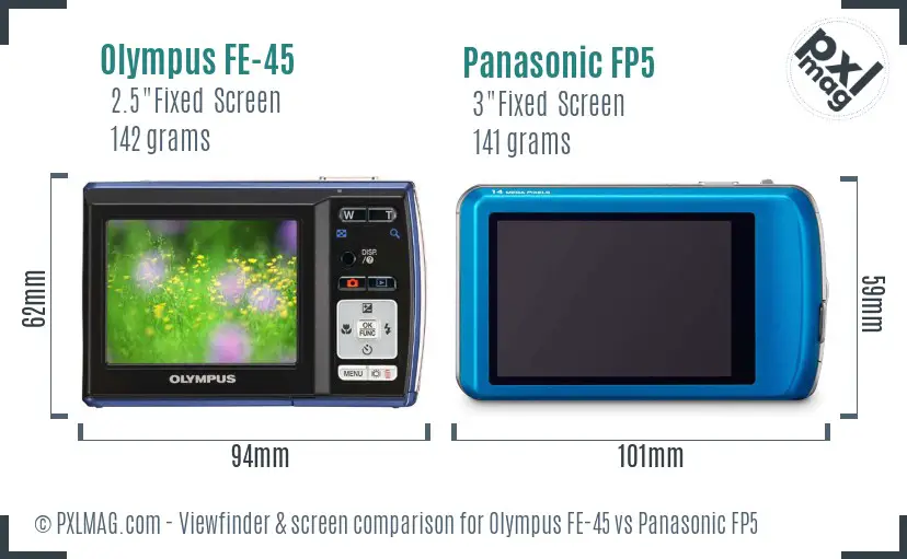 Olympus FE-45 vs Panasonic FP5 Screen and Viewfinder comparison