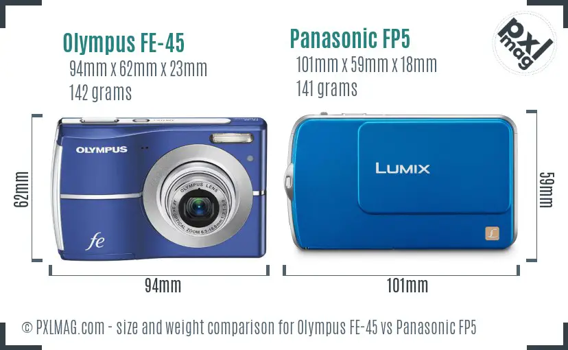 Olympus FE-45 vs Panasonic FP5 size comparison