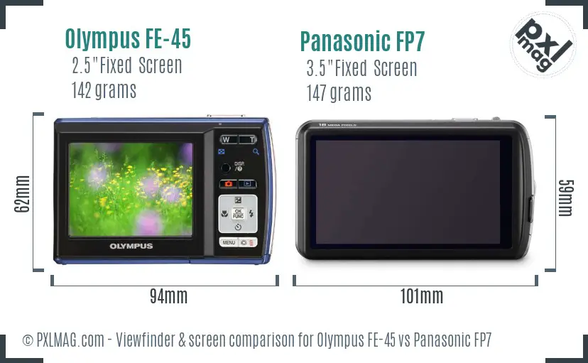 Olympus FE-45 vs Panasonic FP7 Screen and Viewfinder comparison