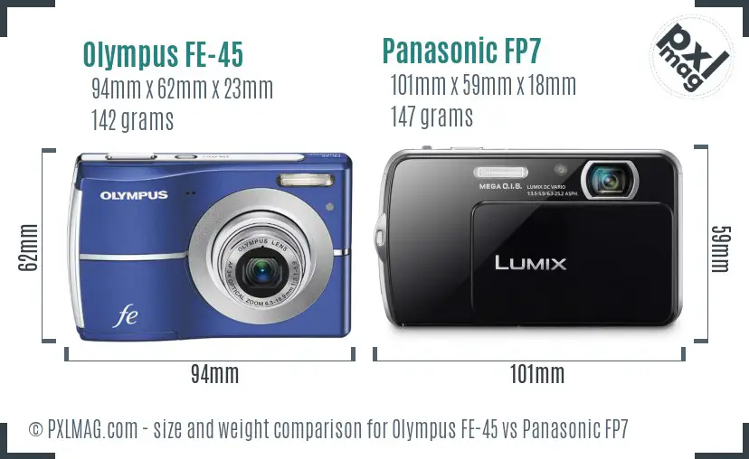 Olympus FE-45 vs Panasonic FP7 size comparison
