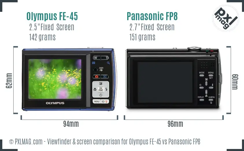 Olympus FE-45 vs Panasonic FP8 Screen and Viewfinder comparison