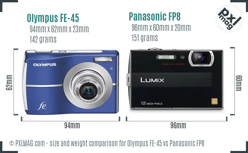 Olympus FE-45 vs Panasonic FP8 size comparison
