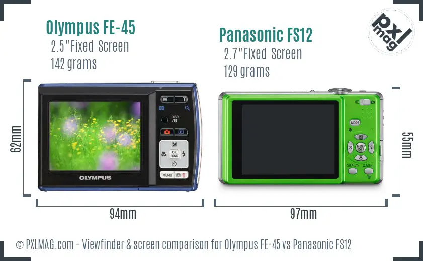 Olympus FE-45 vs Panasonic FS12 Screen and Viewfinder comparison