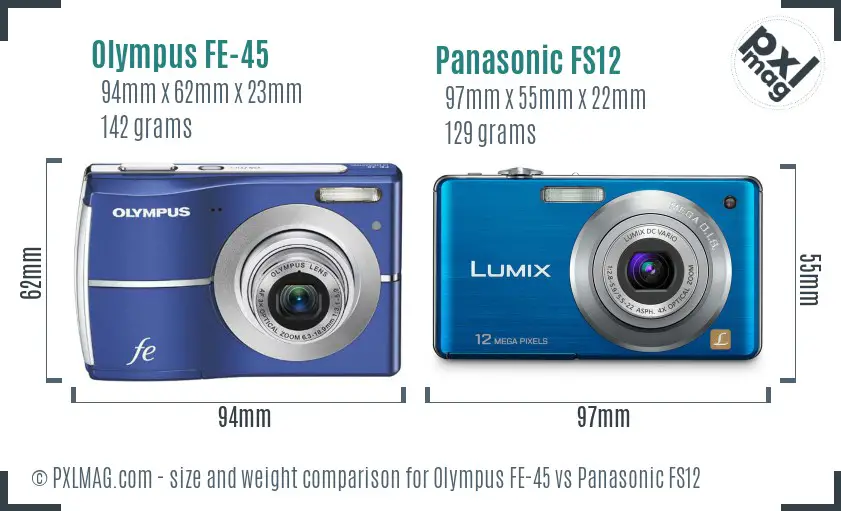 Olympus FE-45 vs Panasonic FS12 size comparison