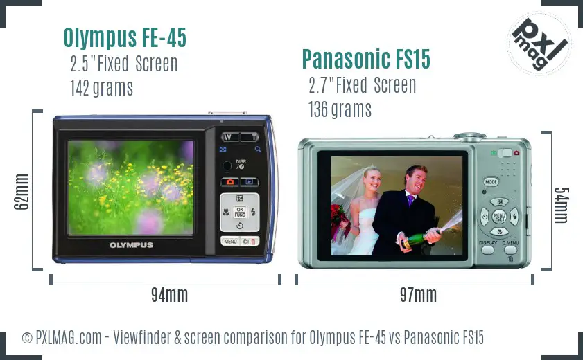 Olympus FE-45 vs Panasonic FS15 Screen and Viewfinder comparison