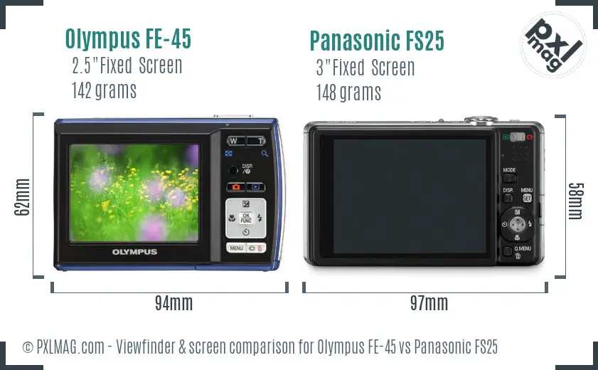 Olympus FE-45 vs Panasonic FS25 Screen and Viewfinder comparison