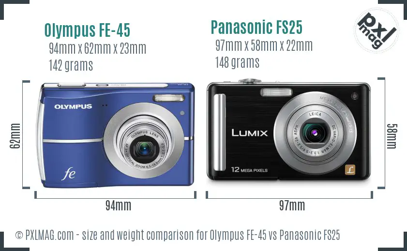 Olympus FE-45 vs Panasonic FS25 size comparison