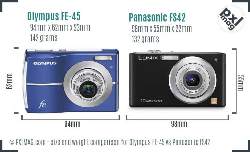Olympus FE-45 vs Panasonic FS42 size comparison