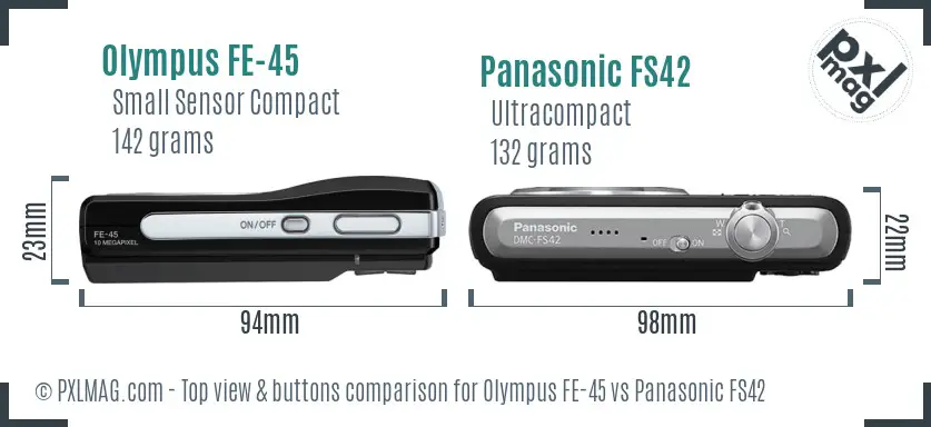 Olympus FE-45 vs Panasonic FS42 top view buttons comparison
