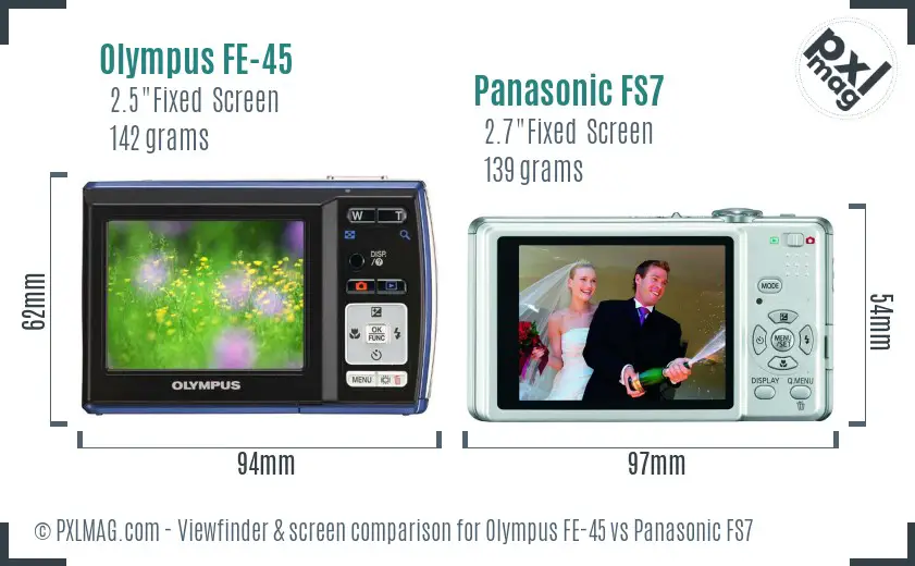 Olympus FE-45 vs Panasonic FS7 Screen and Viewfinder comparison