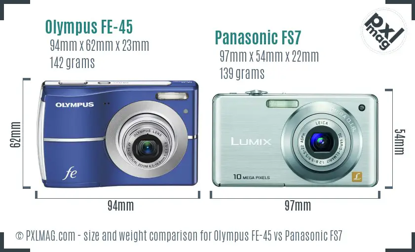 Olympus FE-45 vs Panasonic FS7 size comparison