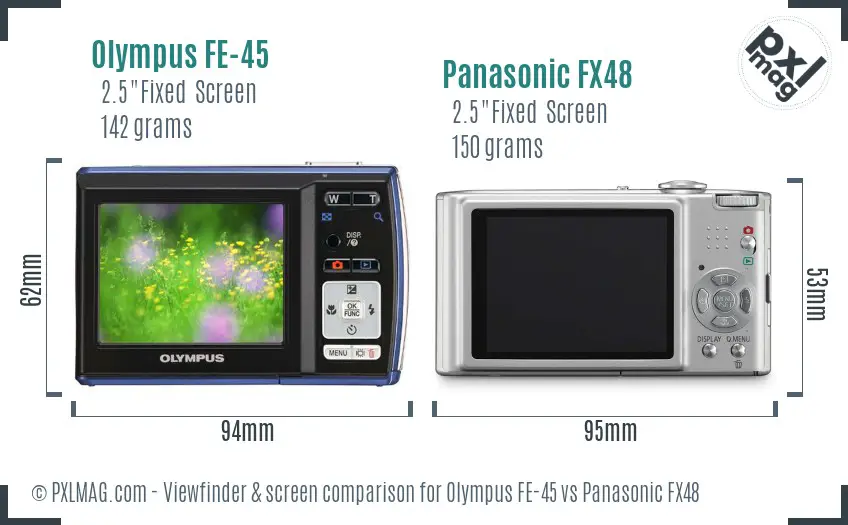Olympus FE-45 vs Panasonic FX48 Screen and Viewfinder comparison