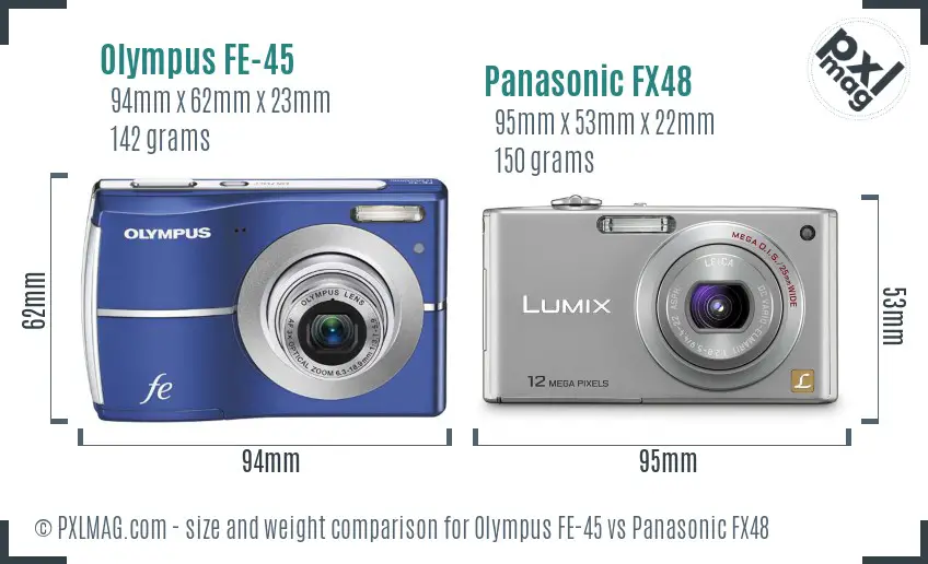 Olympus FE-45 vs Panasonic FX48 size comparison
