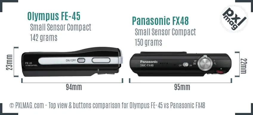 Olympus FE-45 vs Panasonic FX48 top view buttons comparison