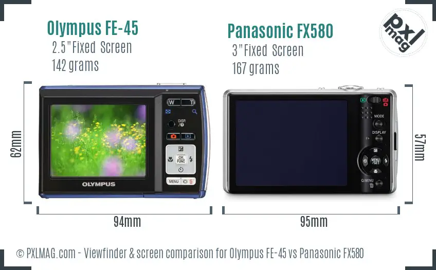 Olympus FE-45 vs Panasonic FX580 Screen and Viewfinder comparison