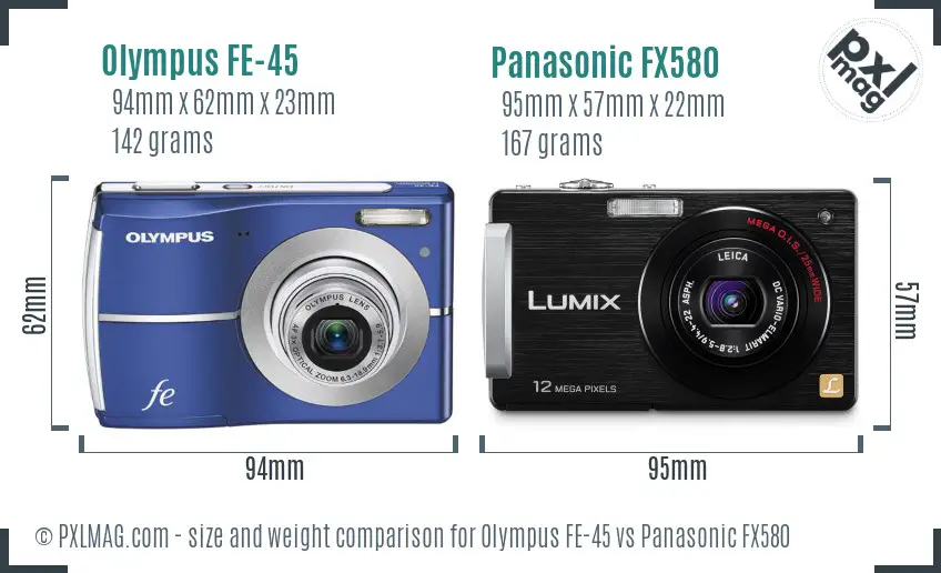 Olympus FE-45 vs Panasonic FX580 size comparison