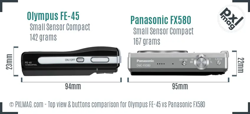 Olympus FE-45 vs Panasonic FX580 top view buttons comparison