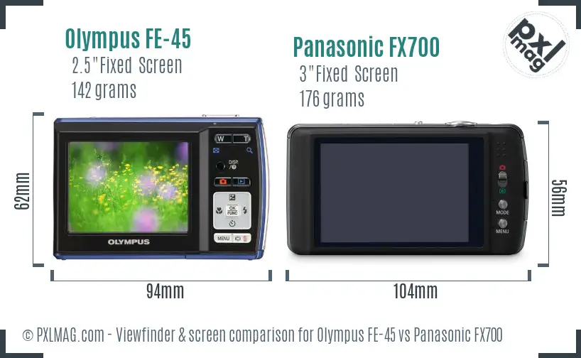 Olympus FE-45 vs Panasonic FX700 Screen and Viewfinder comparison