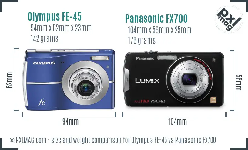 Olympus FE-45 vs Panasonic FX700 size comparison