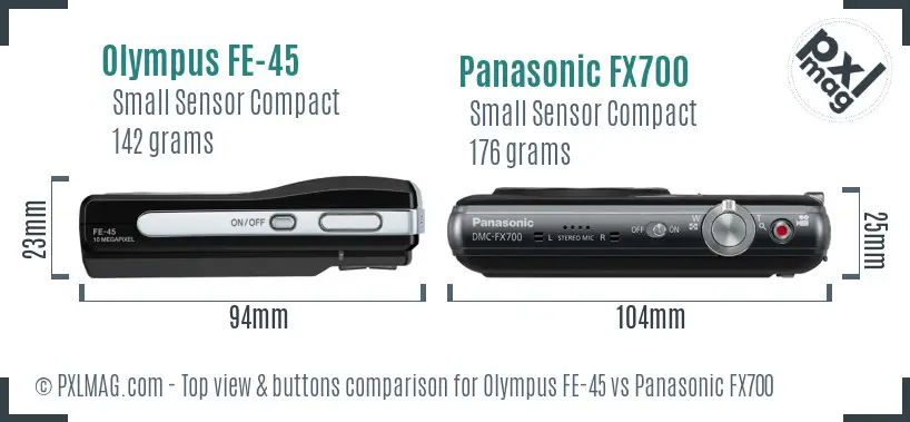 Olympus FE-45 vs Panasonic FX700 top view buttons comparison