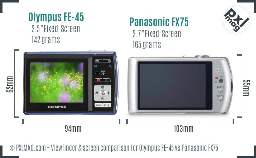 Olympus FE-45 vs Panasonic FX75 Screen and Viewfinder comparison