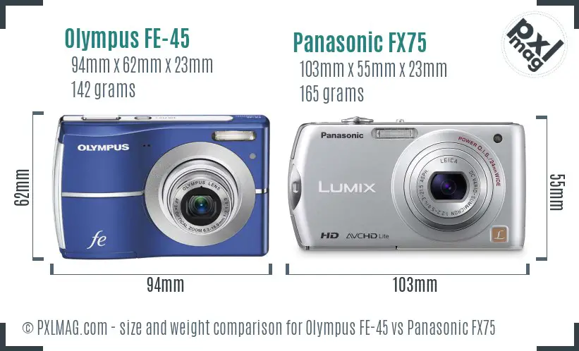 Olympus FE-45 vs Panasonic FX75 size comparison