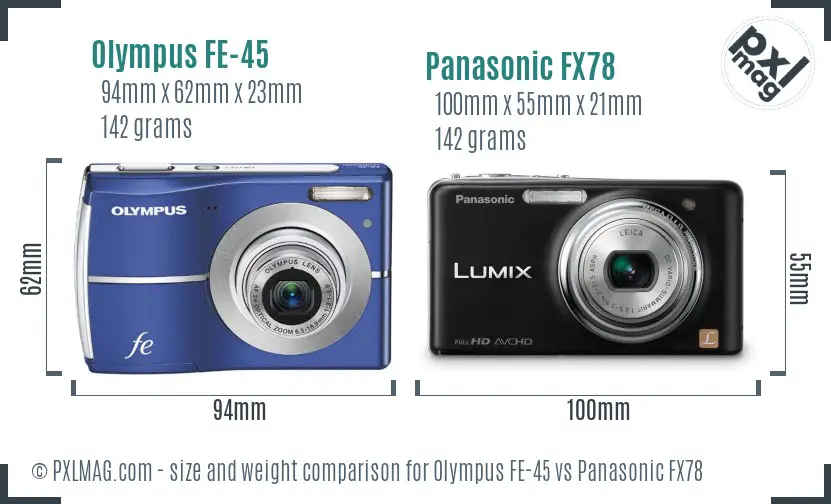 Olympus FE-45 vs Panasonic FX78 size comparison