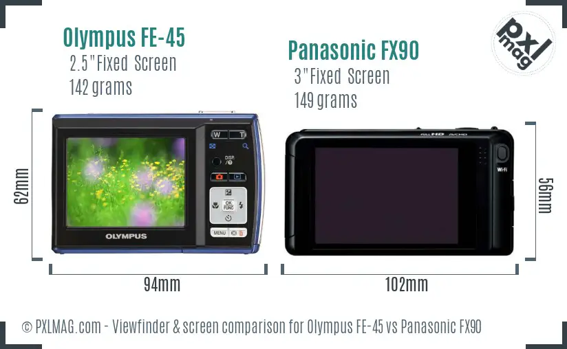 Olympus FE-45 vs Panasonic FX90 Screen and Viewfinder comparison