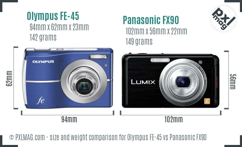 Olympus FE-45 vs Panasonic FX90 size comparison