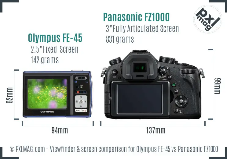 Olympus FE-45 vs Panasonic FZ1000 Screen and Viewfinder comparison Olympus FE-45 vs Panasonic FZ1000 Screen and Viewfinder comparison