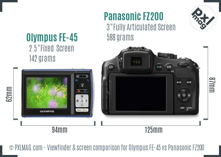 Olympus FE-45 vs Panasonic FZ200 Screen and Viewfinder comparison Olympus FE-45 vs Panasonic FZ200 Screen and Viewfinder comparison