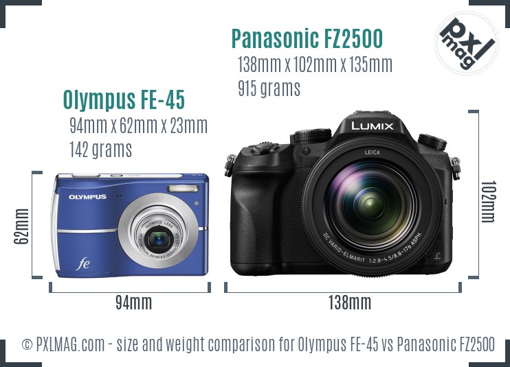 Olympus FE-45 vs Panasonic FZ2500 size comparison