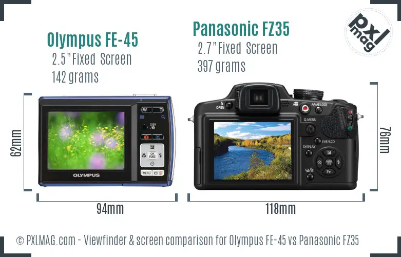 Olympus FE-45 vs Panasonic FZ35 Screen and Viewfinder comparison