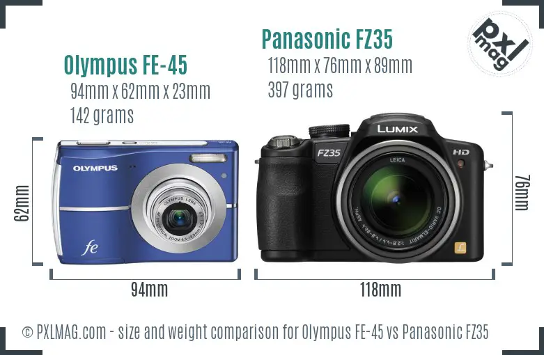 Olympus FE-45 vs Panasonic FZ35 size comparison