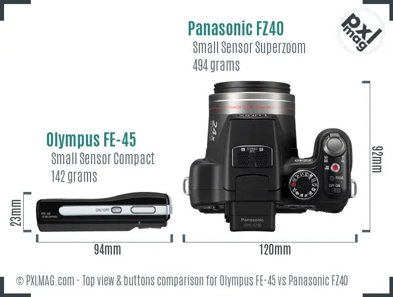 Olympus FE-45 vs Panasonic FZ40 top view buttons comparison