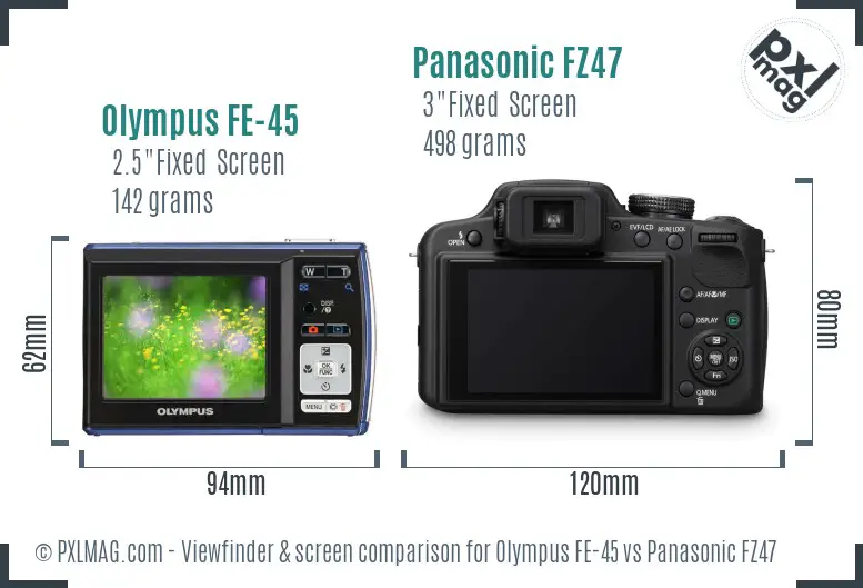 Olympus FE-45 vs Panasonic FZ47 Screen and Viewfinder comparison