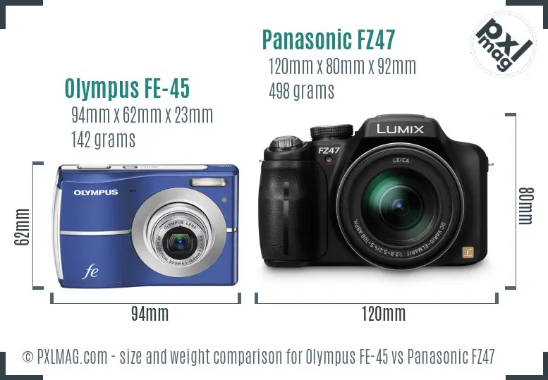 Olympus FE-45 vs Panasonic FZ47 size comparison