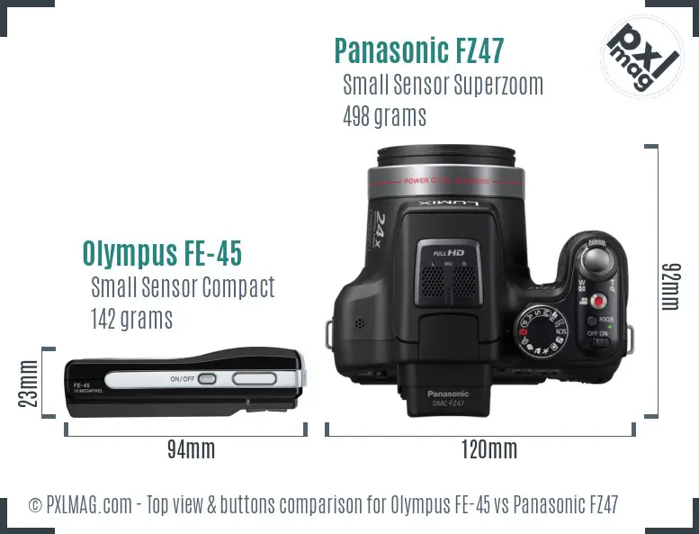 Olympus FE-45 vs Panasonic FZ47 top view buttons comparison